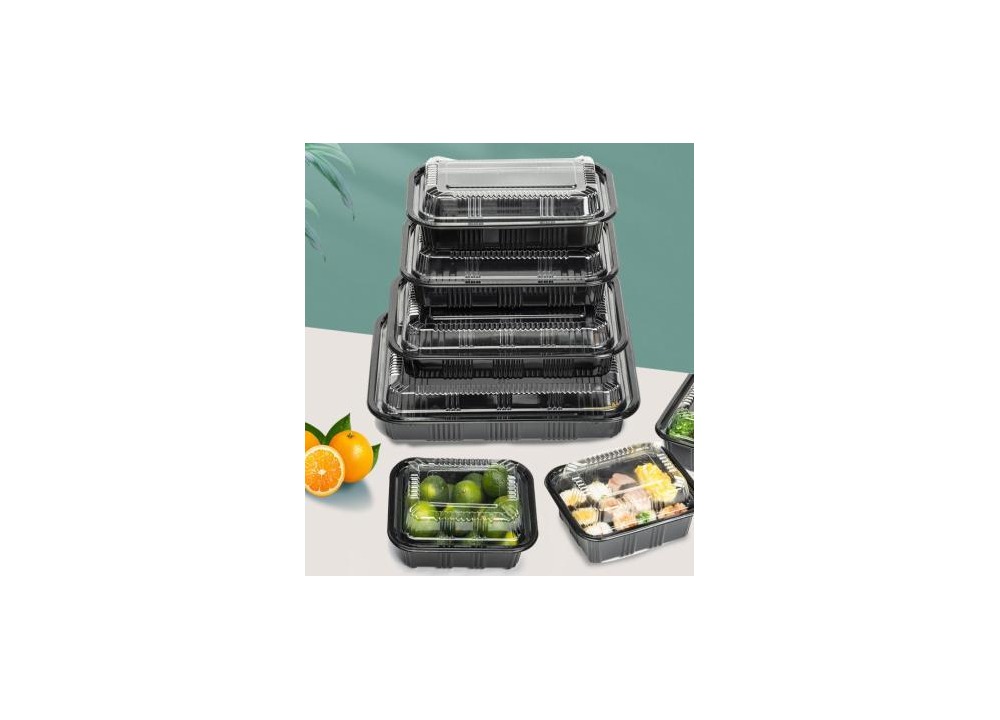 Black takeout containers with clear lids