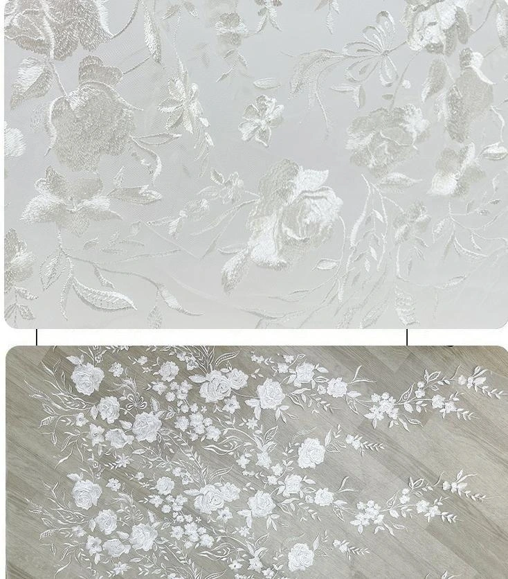 White floral embroidery, fabric reference PTD-454